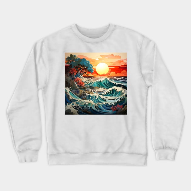 Waves ocean sunset Crewneck Sweatshirt by Wolf Cove Creations